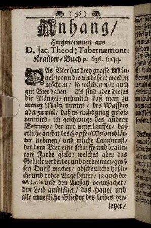 Anhang/ ..aus D. Jac. Theod. Tabernæmont: Kräuter-Buch p.636. seqq.
