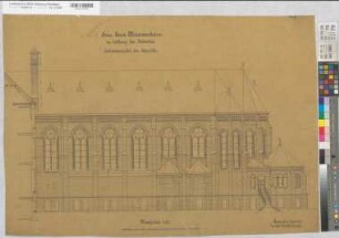 Hiltrup (Münster) Herz Jesu Missionshaus Kapelle Seitenansicht 1897 1 : 50 67 x 95 Zeichnung Franz Wucherpfennig, Architekt Nachlaß Wucherpfennig