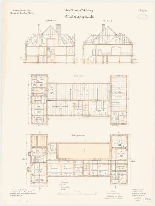 Kavalleriekaserne, Münster: Wirtschaftsgebäude: Grundriss Keller, Erdgeschoss, Querschnitte 1:100
