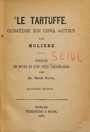 Le Tartuffe : Comédie de cinq actes