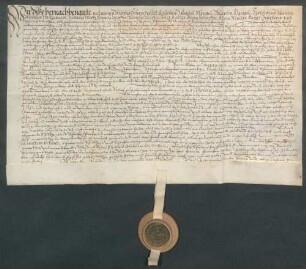 Matthes Scherer, Schultheiß, und genannte Mitglieder des Gerichts zu Zeutern beurkunden eine Gültverschreibung des Georg Weißbart und seiner Ehefrau Margarethe über 40 Gulden gegenüber Johann Rehm, Kirchenkollektor am Bruhrain.