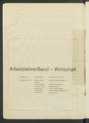 Arbeitslehre/Beruf - Wirtschaft
