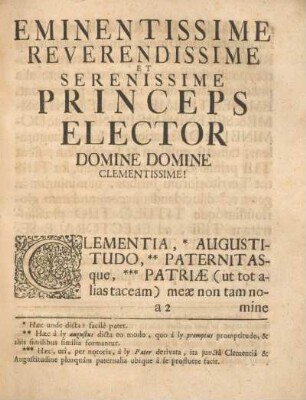 Eminentissime reverendissime et serenissime princeps elector Domine Domine clementissime!