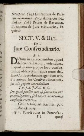 Sect. V. & Ult. De Jure Consuetudinario.