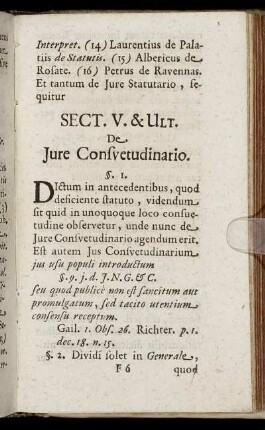 Sect. V. & Ult. De Jure Consuetudinario.