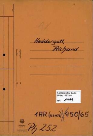 Personenheft Richard Heddergott (*21.12.1900), SS-Untersturmführer, seit 1943 SS-Obersturmführer