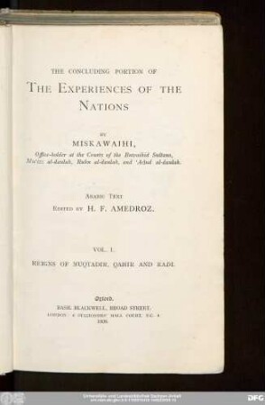 Vol. 1: Reigns of Muqtadir, Qahir and Radi ; Arabic text