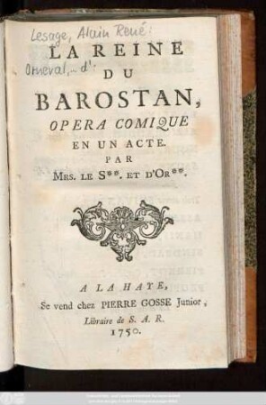 La Reine Du Barostan : Opera Comique En Un Acte