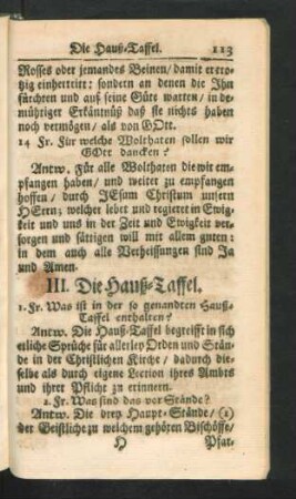 III. die Hauß-Taffel.