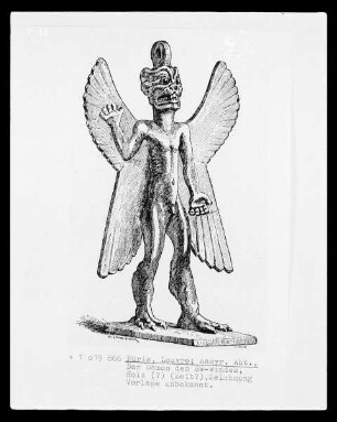 Zeichnung einer Figur aus der assyrischen Abteilung des Louvre, der assyrische Dämon des Süd-West-Windes