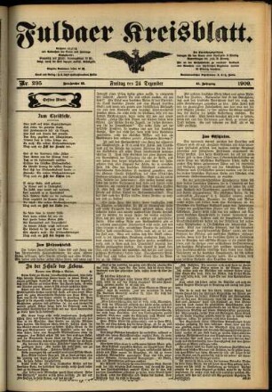 Erste Ausgabe vom Freitag, den 24. Dezember 1909.