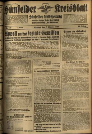 Erste Ausgabe vom Mittwoch, den 07. Oktober 1936.
