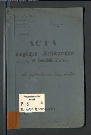 Protokollakten der Kreisgerichtskommssion Haltern (Dissidenten G 1858-1859)