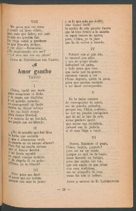 Amor gaucho : Tango