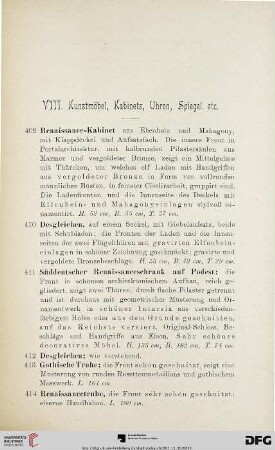Kunstmöbel, Kabinetts, Uhren, Spiegel (Nr. 409-451-460)
