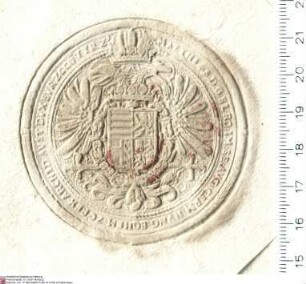 Kaiser Matthias von Habsburg bekundet, dass er Johann Friedrich [von Schwalbach], Abt von Fulda, Erzkanzler der Kaiserin, für den Empfang der Rega...
