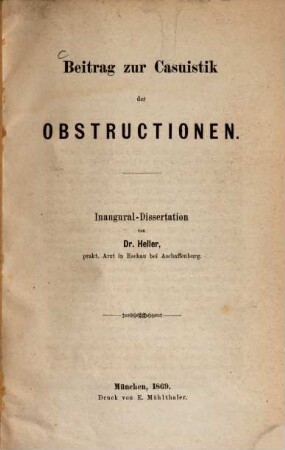 Beitrag zur Casuistik der Obstructionen