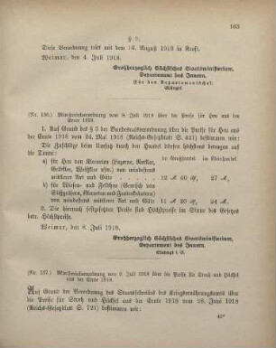 Nr. 136: Ministerialverordnung vom 8. Juli 1918 über die Preise für Heu aus der Ernte 1918