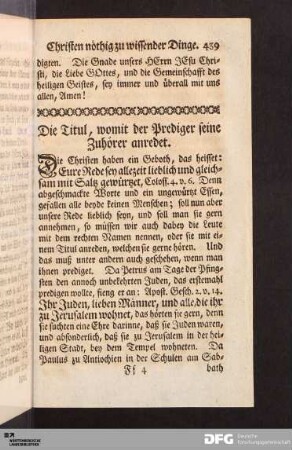 Die Titul, womit der Prediger seine Zuhörer anredet