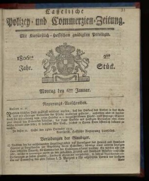 1806tes Jahr. 2tes Stück. Montag den 6ten Januar
