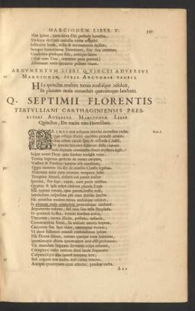 Argumentum Libri Quincti Adversus Marcionem, Ipsis Auctoris Verbis