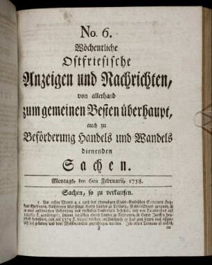 No. 6. Montags, den 6ten Februarii, 1758.