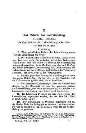 Zur Reform der Lehrerausbildung : Leitsätze, betreffend die Organisation der Lehrerausbildungs-Anstalten