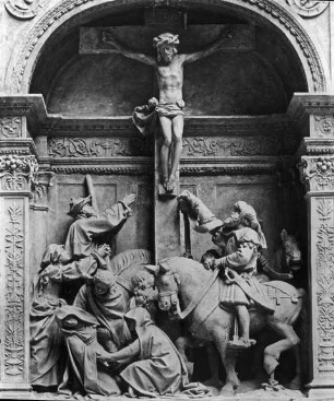 Hattonchâtel, Kirche, Altarrelief, Mittelstück, Kreuzigung; L. Richier