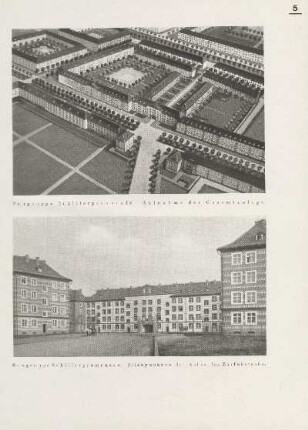Baugruppe Schillerpromenade. Aufnahme der Gesamtanlage ; Baugruppe Schillerpromenade. Blickpunkt in der Achse der Barfußstraße