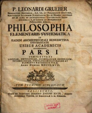 Philosophia elementaris systematica, 1