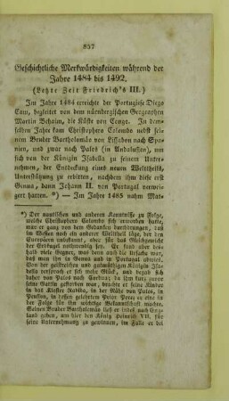Geschichtliche Merkwuerdigkeiten waehrend der Jahre 1484 bis 1492