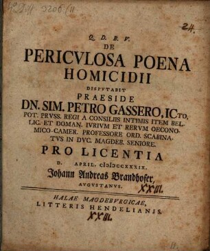 De periculosa poena homicidii