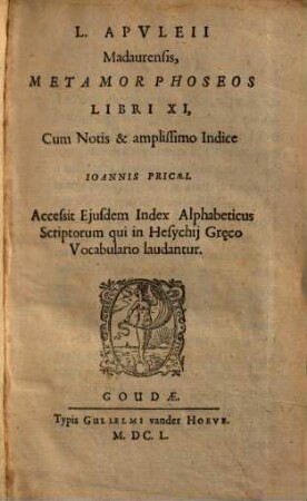 L. Apvleii Madaurensis, Metamorphoseos Libri XI