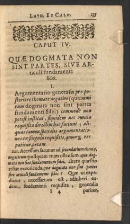 Caput IV. Quae Dogmata Non Sint Partes, Sive Articuli fundamenti fidei.