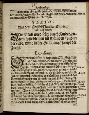 Textus. Aus der 1. Epistel Pauli an Timoth. am 2. Capitel