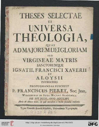 Theses Selectae Ex Universa Theologia