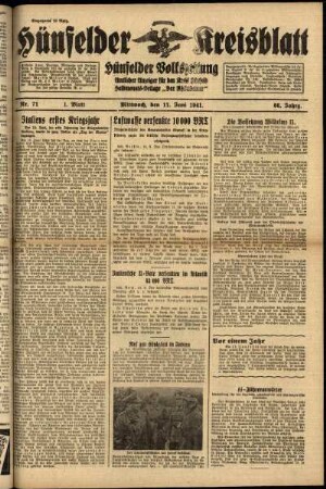 Erste Ausgabe vom Mittwoch, den 11. Juni 1941.