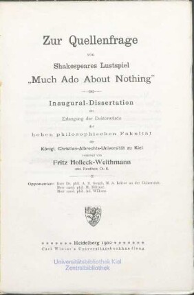 Zur Quellenfrage von Shakespeares Lustspiel "Much ado about nothing"