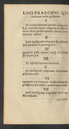 Loci Praecipui, Qui tractantur in his quaestionibus.
