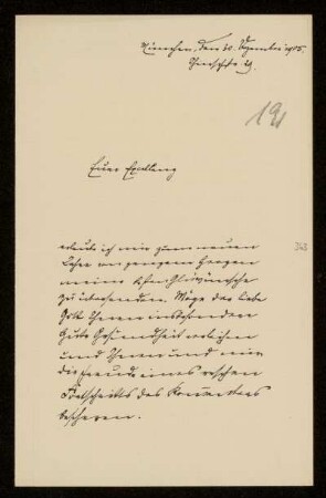 191: Brief von Karl von Unzer an Gottlieb Planck, München, 30.12.1905