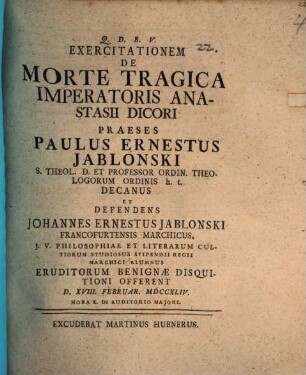 Exercitationem de morte tragica imperatoris Anastasii Dicori