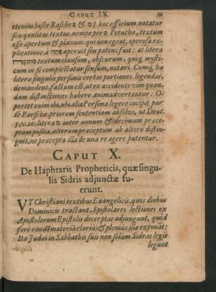 Caput X. De Haphtaris Propheticis, quae singulis Sidris adjunctae fuerunt.