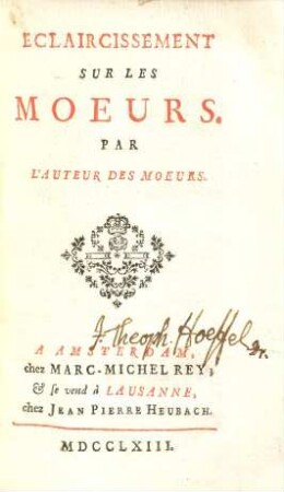 Eclaircissement Sur Les Moeurs