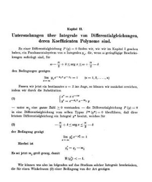 Kapitel II. - Untersuchungen über Integrale von Differentialgleichungen, deren Koeffizienten Polynome sind.