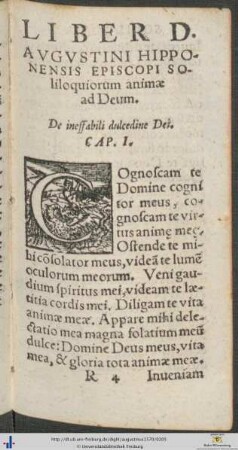Liber Divi Augustini Soliloquiorum animae ad Deum