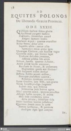 Ad Equites Polonos De liberandis Graeciae Provinciis. Ode XXXII.