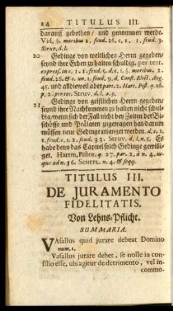 Titulus III. De Iuramento Fidelitatis. Von Lehns-Pflicht