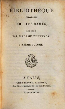 Bibliothèque choisie pour les dames. 10. 1818