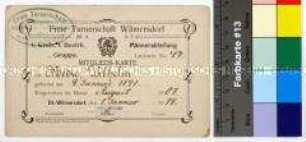 Mitgliedskarte der Freien Turnerschaft Wilmersdorf für Wilhelm Metze