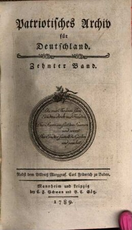 Patriotisches Archiv für Deutschland. 10. 1789